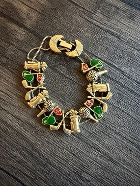 Vintage 18 Hole Golf Charm Bracelet - Green and Gold Women’s Jewelry